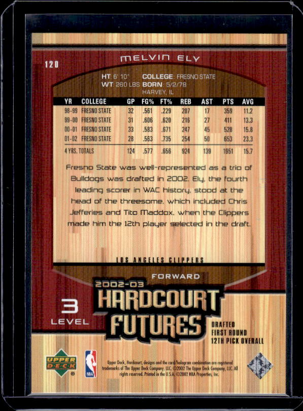 2002-03 Upper Deck Hardcourt #120 Melvin Ely #/1999