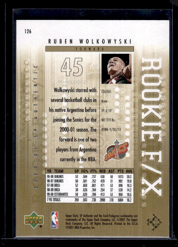 2000-01 SP Authentic #126 Ruben Wolkowyski #/2000