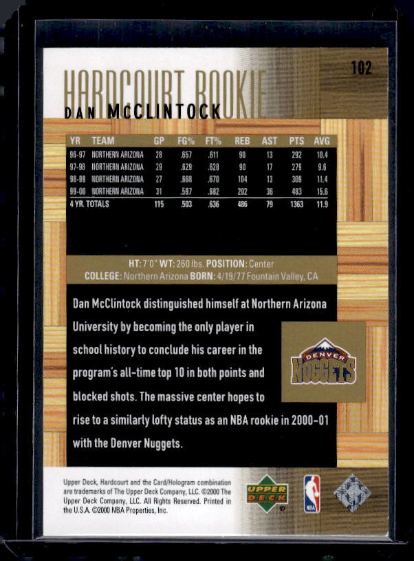 2000-01 Upper Deck Hardcourt #102 Dan McClintock #/900