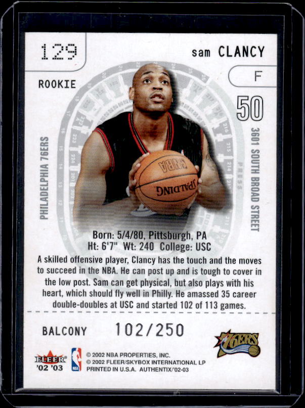 2002-03 Fleer Authentix #129 Sam Clancy Club Box #/100