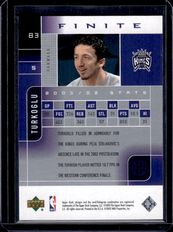 2002-03 Upper Deck Finite #83 Hedo Turkoglu #/1999