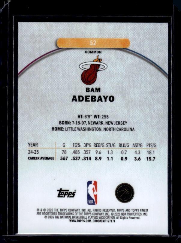 2025-26 Finest #52 Bam Adebayo