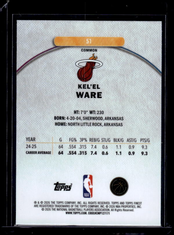 2025-26 Finest #51 Kel'el Ware