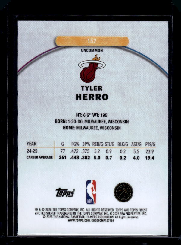 2025-26 Finest #152 Tyler Herro