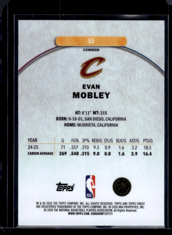 2025-26 Finest #55 Evan Mobley