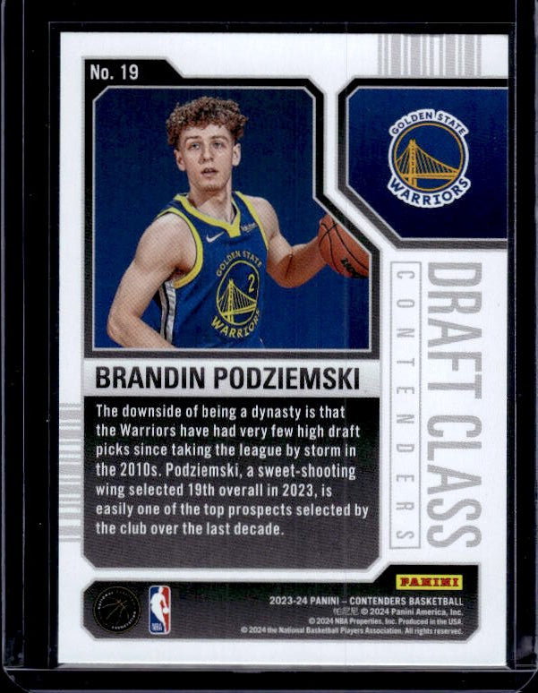 2023-24 Panini Contenders #19 Brandin Podziemski 2023 Draft Class Contenders