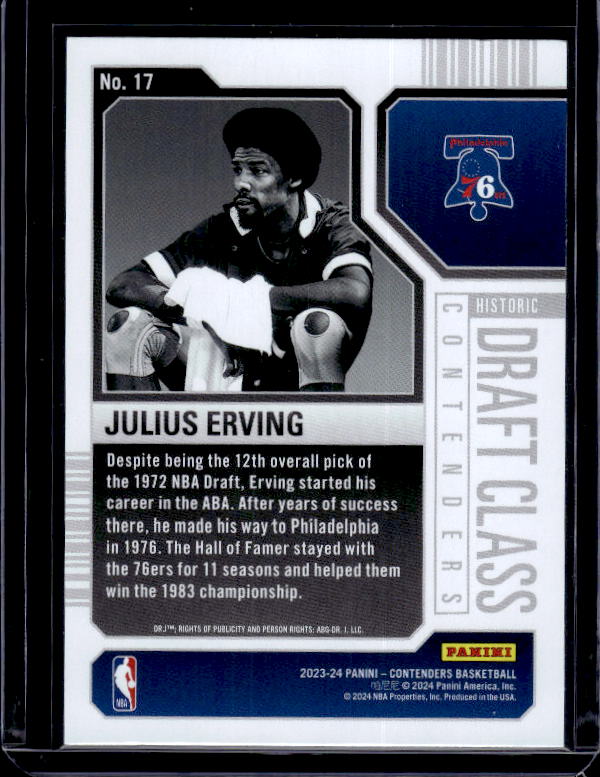 2023-24 Panini Contenders #17 Julius Erving Historic Draft Class Contenders