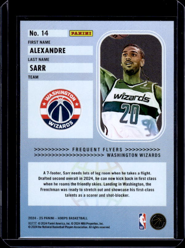 2024-25 Hoops #14 Alexandre Sarr Frequent Flyers