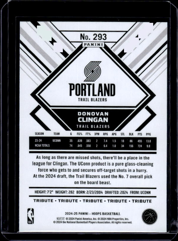 2024-25 Hoops #293 Donovan Clingan