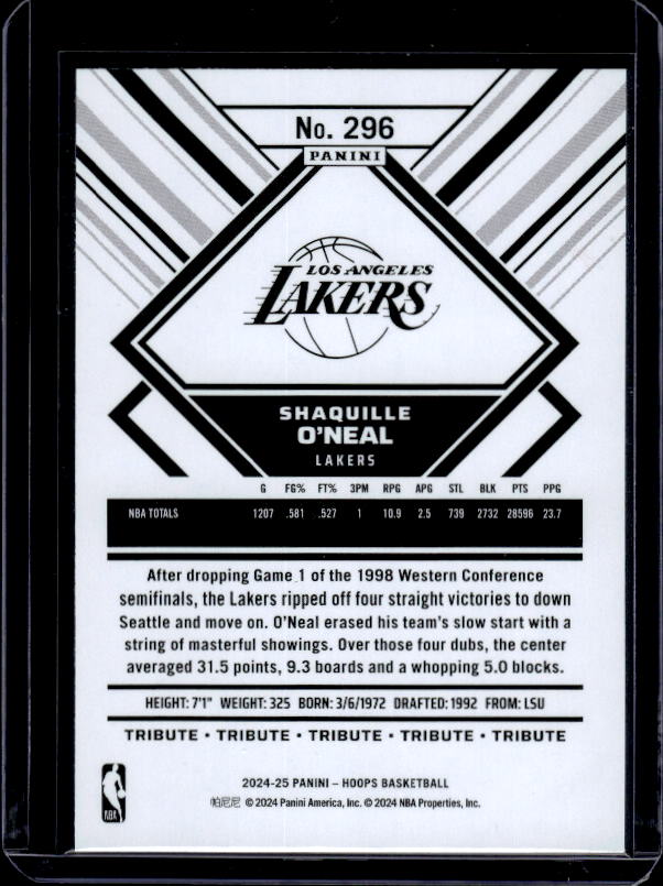 2024-25 Hoops #296 Shaquille O'Neal