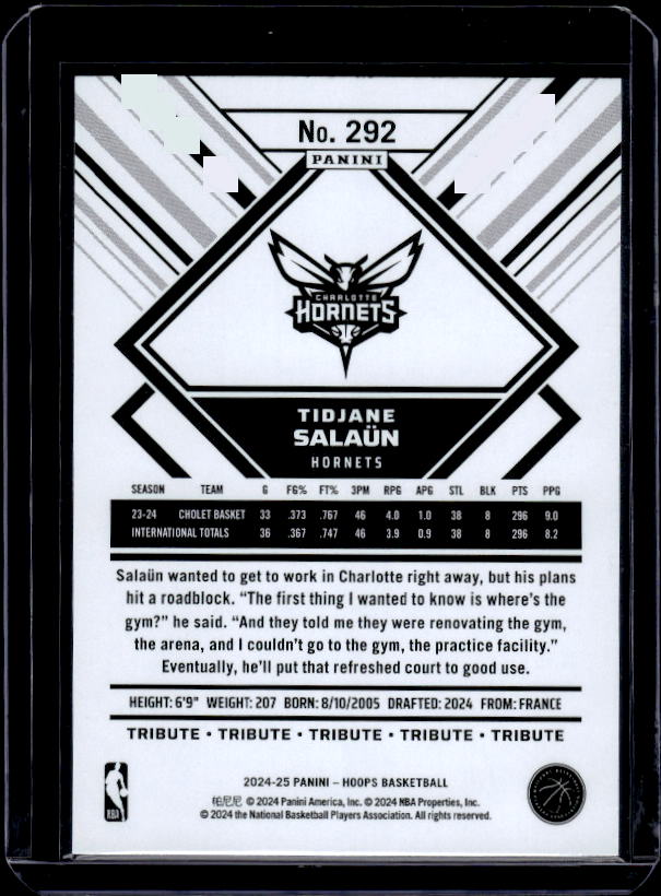 2024-25 Hoops #292 Tidjane Salaun
