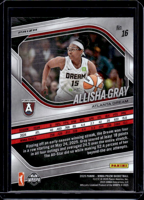 2025 Panini Prizm WNBA #16 Allisha Gray Ice Prizms