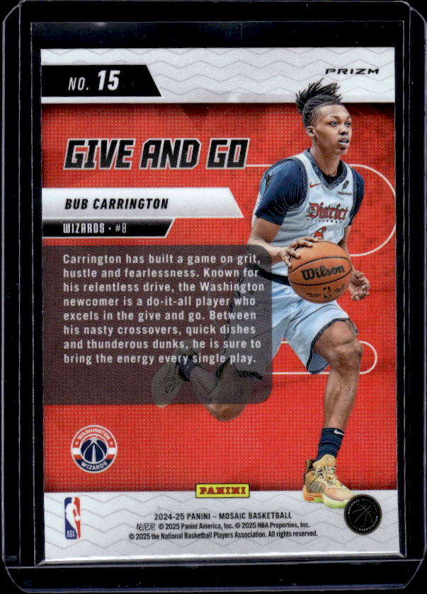 2024-25 Panini Mosaic #15 Bub Carrington Give and Go Mosaic Green