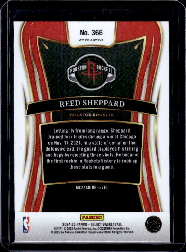 2024-25 Panini Select #366 Reed Sheppard Tectonic Prizm