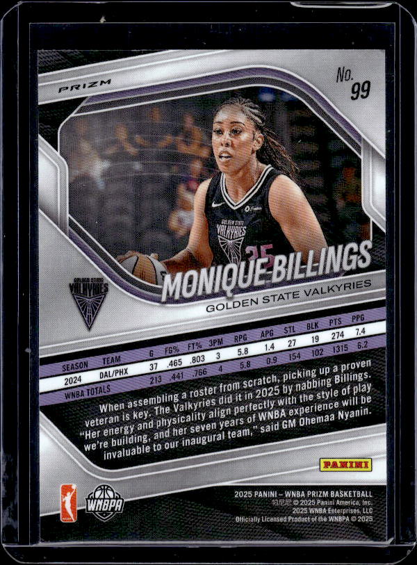 2025 Panini Prizm WNBA #99 Monique Billings Blue Velocity Prizms