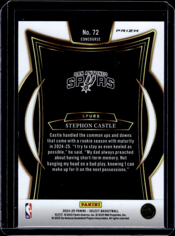 2024-25 Panini Select #72 Stephon Castle Red Cracked Ice Prizm