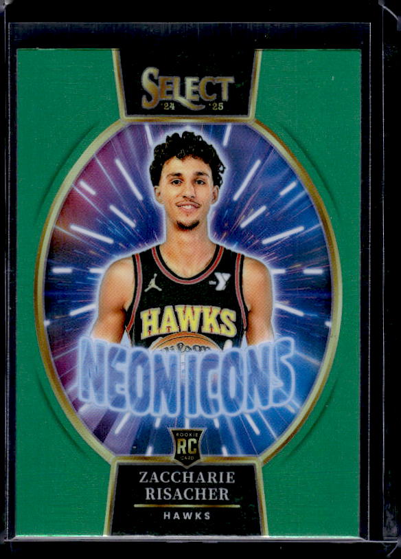 2024-25 Panini Select #25 Zaccharie Risacher Neon Icons Green Prizms