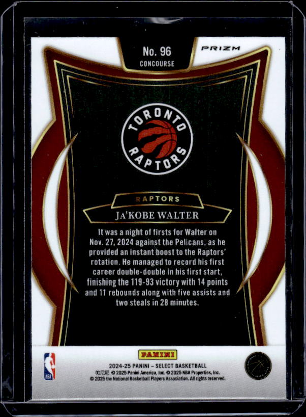 2024-25 Panini Select #96 Ja'Kobe Walter Silver Prizm
