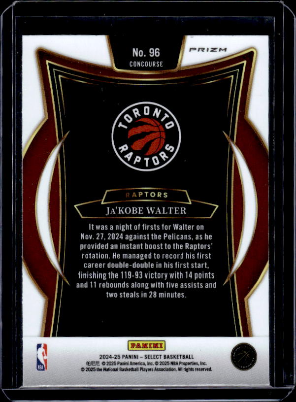 2024-25 Panini Select #96 Ja'Kobe Walter Tri-Color Prizm