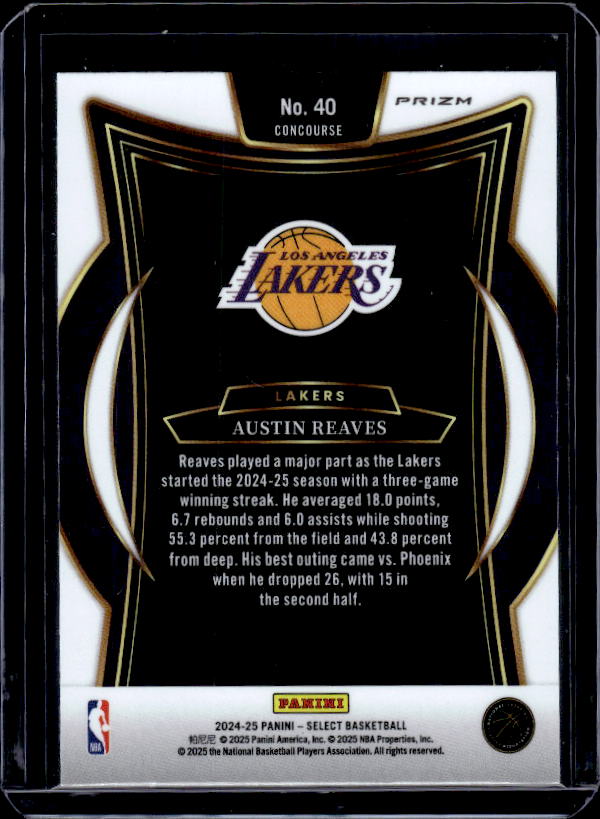 2024-25 Panini Select #40 Austin Reaves Green White Purple Prizm