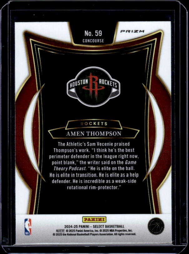 2024-25 Panini Select #59 Amen Thompson Red Cracked Ice Prizm