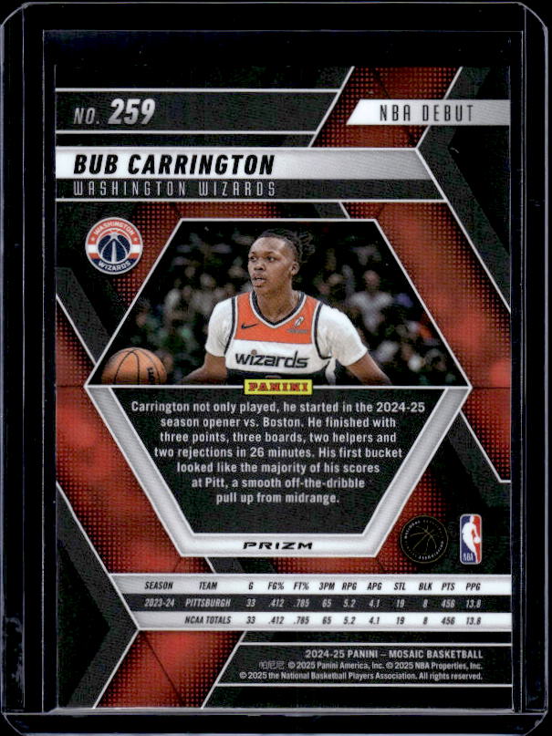 2024-25 Panini Mosaic #259 Bub Carrington Base Mosaic
