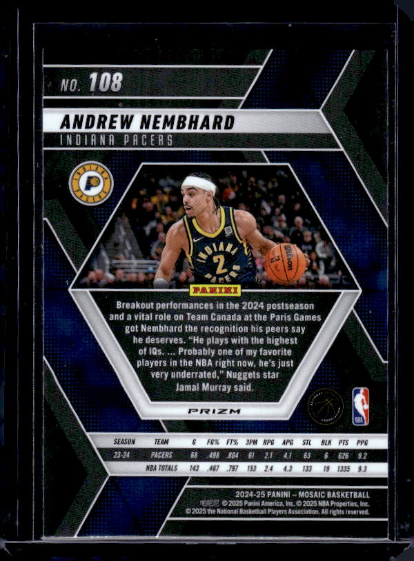 2024-25 Panini Mosaic #108 Andrew Nembhard Green Mosaic