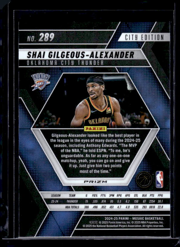 2024-25 Panini Mosaic #289 Shai Gilgeous-Alexander Green Mosaic