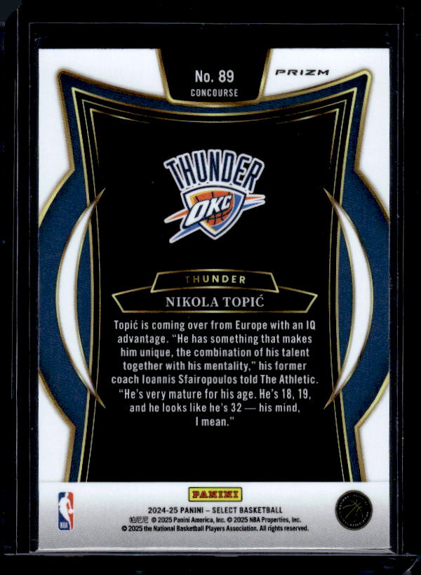 2024-25 Panini Select #89 Nikola Topic Red Cracked Ice Prizm
