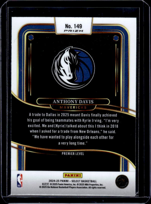 2024-25 Panini Select #149 Anthony Davis Red Cracked Ice Prizm