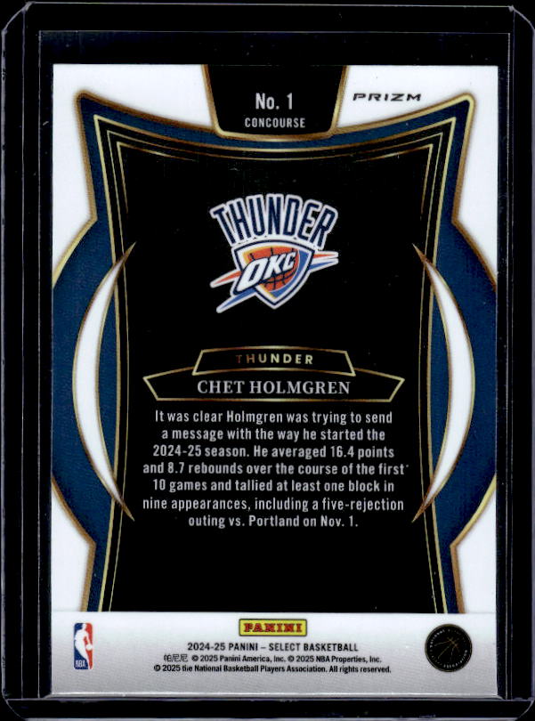 2024-25 Panini Select #1 Chet Holmgren Silver Prizm