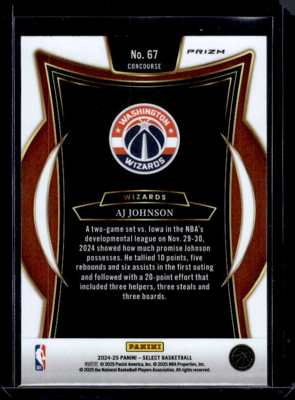 2024-25 Panini Select #67 AJ Johnson Red Cracked Ice Prizm