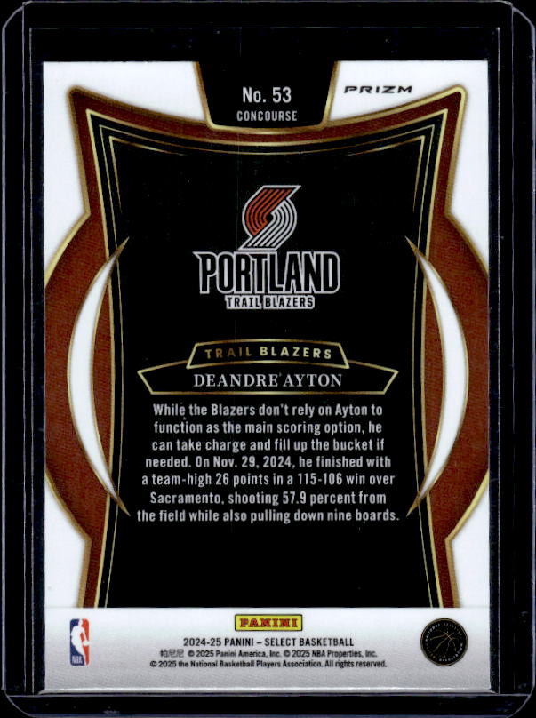 2024-25 Panini Select #53 Deandre Ayton Red Cracked Ice Prizm