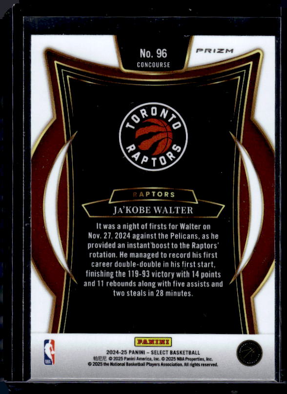2024-25 Panini Select #96 Ja'Kobe Walter Green White Purple Prizm