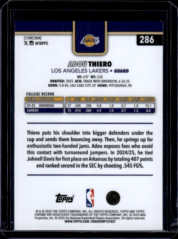 2025-26 Topps Chrome #286 Adou Thiero Refractor