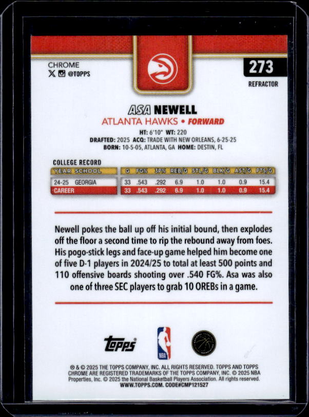 2025-26 Topps Chrome #273 Asa Newell Refractor