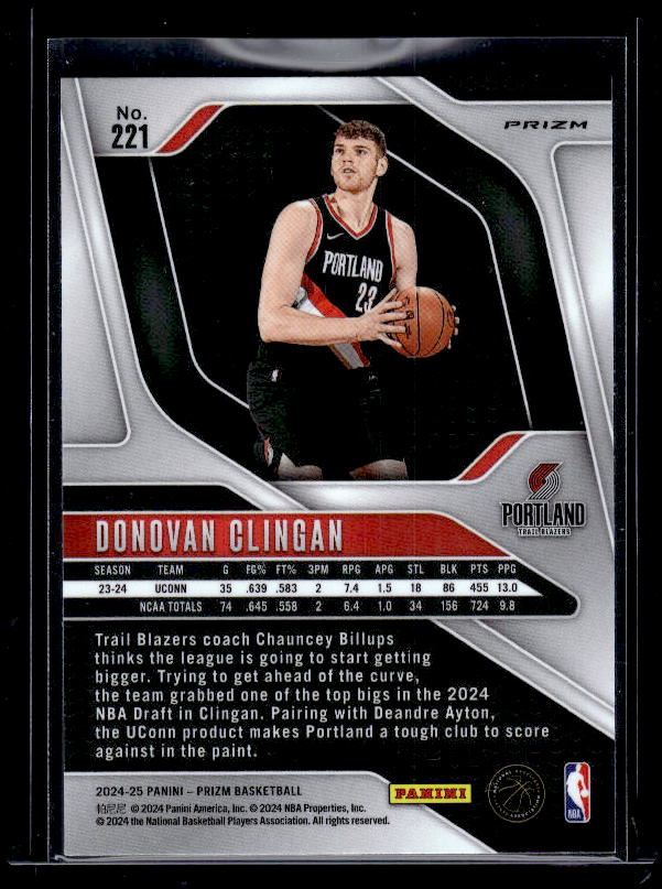 2024-25 Panini Prizm #221 Donovan Clingan Prizms Orange Ice