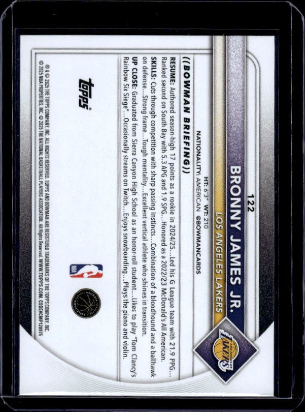 2025-26 Bowman #122 Bronny James Jr.