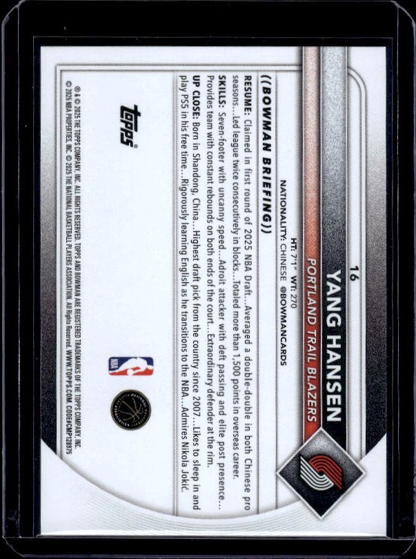 2025-26 Bowman #16 Yang Hansen