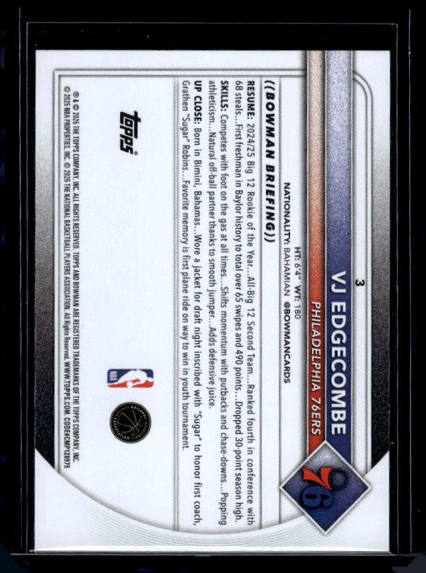 2025-26 Bowman #3 VJ Edgecombe