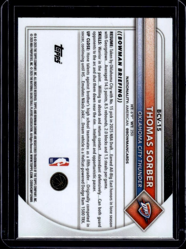 2025-26 Bowman #BCV-15 Thomas Sorber Chrome