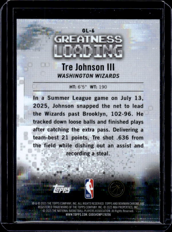 2025-26 Bowman #GL-6 Tre Johnson III Greatness Loading
