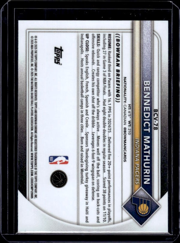 2025-26 Bowman #BCV-78 Bennedict Mathurin Chrome Reptilian Refractor