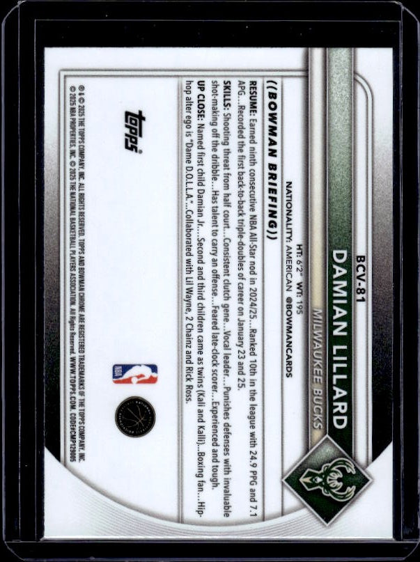 2025-26 Bowman #BCV-81 Damian Lillard Chrome