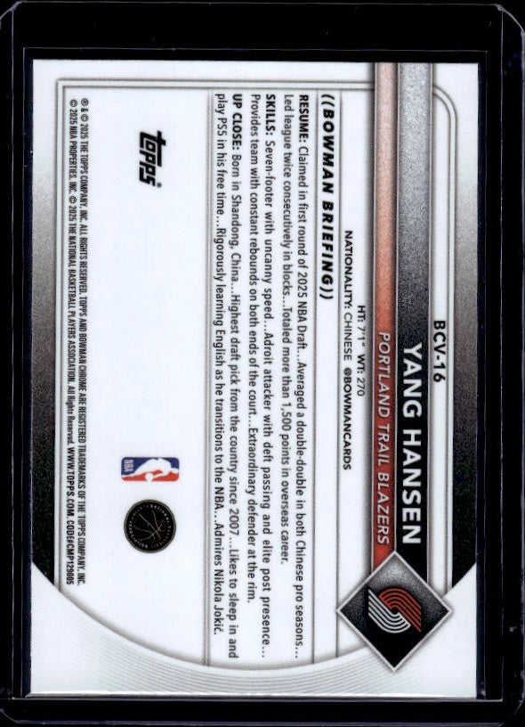 2025-26 Bowman #BCV-16 Yang Hansen Chrome