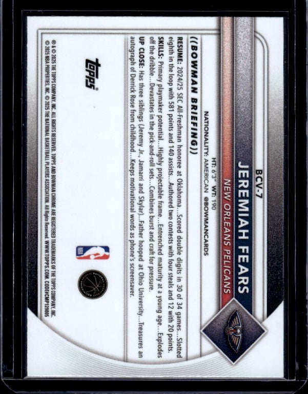2025-26 Bowman #BCV-7 Jeremiah Fears Chrome