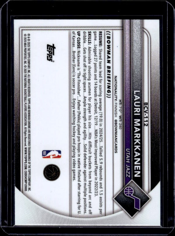 2025-26 Bowman #BCV-112 Lauri Markkanen Chrome