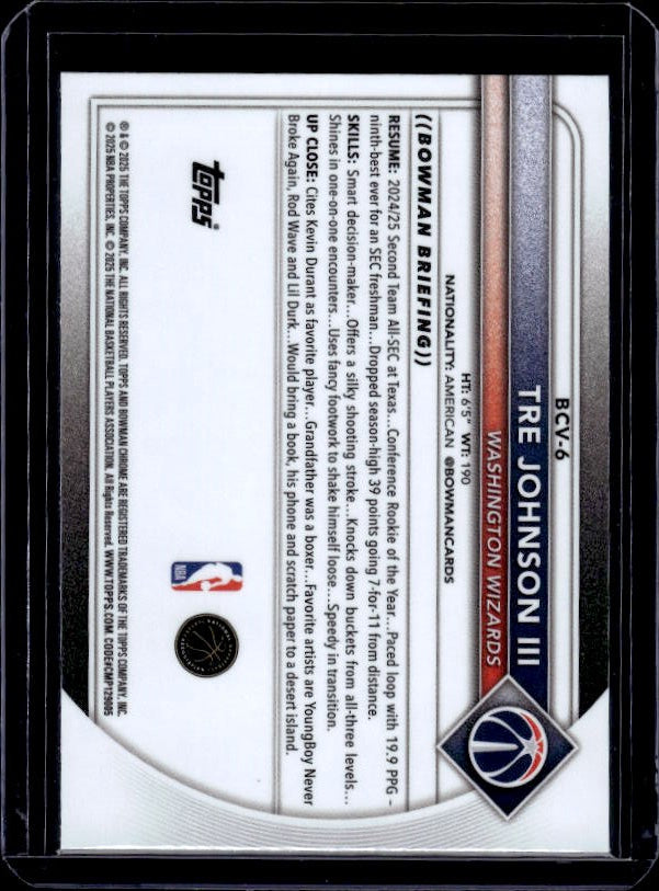 2025-26 Bowman #BCV-6 Tre Johnson III Chrome