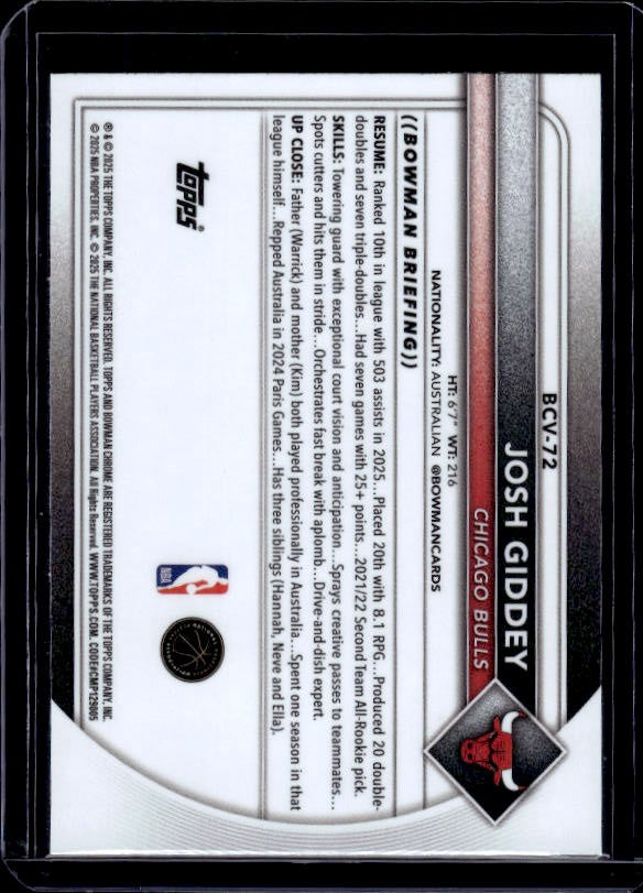 2025-26 Bowman #BCV-72 Josh Giddey Chrome