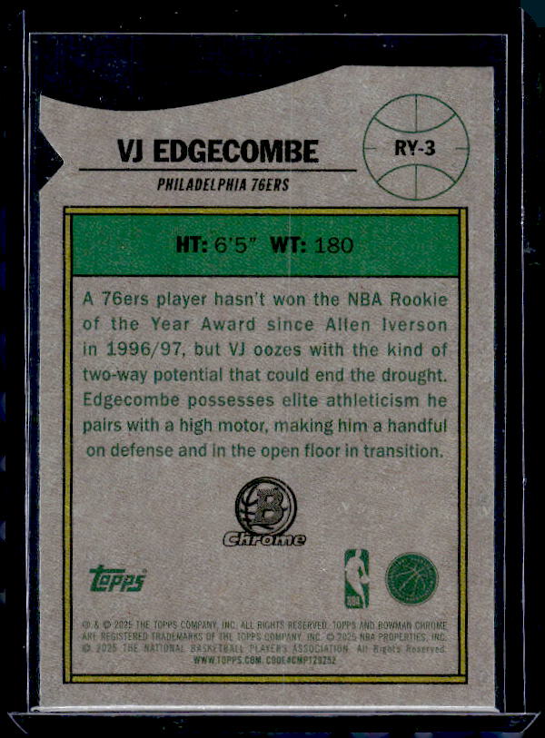 2025-26 Bowman #RY-3 VJ Edgecombe Rookie Of The Year Favorites